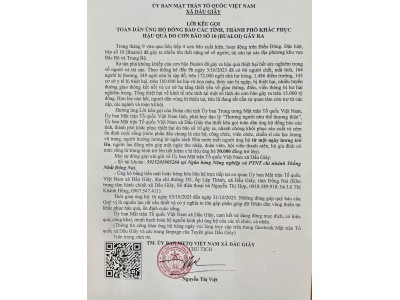 Thư ngỏ Ủy Ban Mặt trận Tổ Quốc Việt Nam xã Dầu Giây kêu gọi ủng hộ đồng bào miền Bắc bị bão lũ