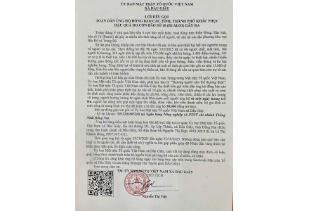 Thư ngỏ Ủy Ban Mặt trận Tổ Quốc Việt Nam xã Dầu Giây kêu gọi ủng hộ đồng bào miền Bắc bị bão lũ